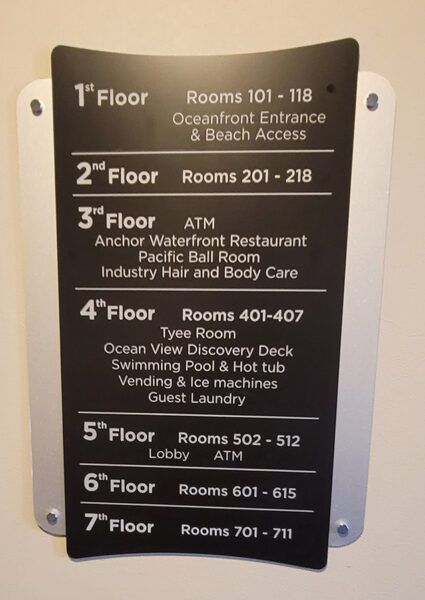 Navigational guide with floor numbers and room labels.